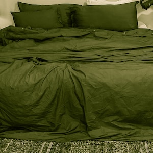 Moss  Green Duvet Set/3 PCS Duvet Cover With Coconut Button Bedding/Bedspread King Size/Comforter/BohoBedding/Quilt/Green Cotton Duvet Cover