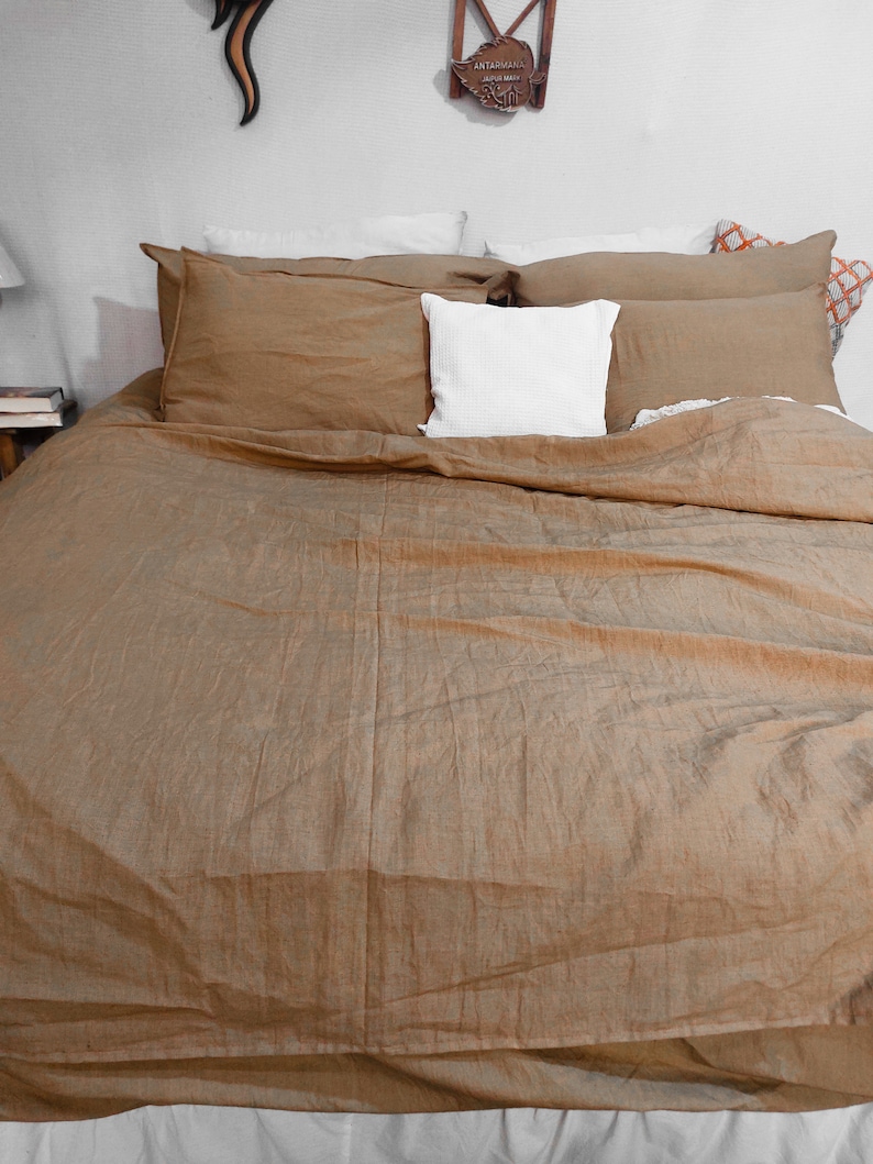 Linen Earthy Brown Duvet Cover / Brown Cotton Duvet Cover Double, Queen, California King, Custom Size Bed Cover 2 Pillow Cases image 4