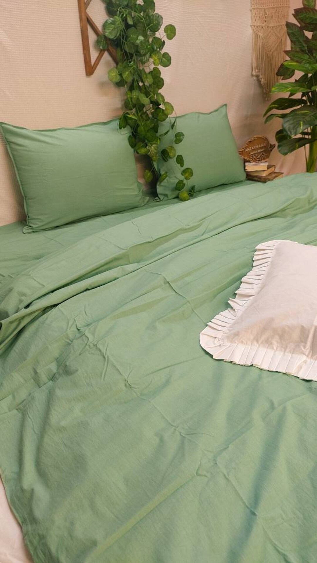Linen 100 Pure Mint Green Duvet Cover, Cotton Duvet Cover Sustainable