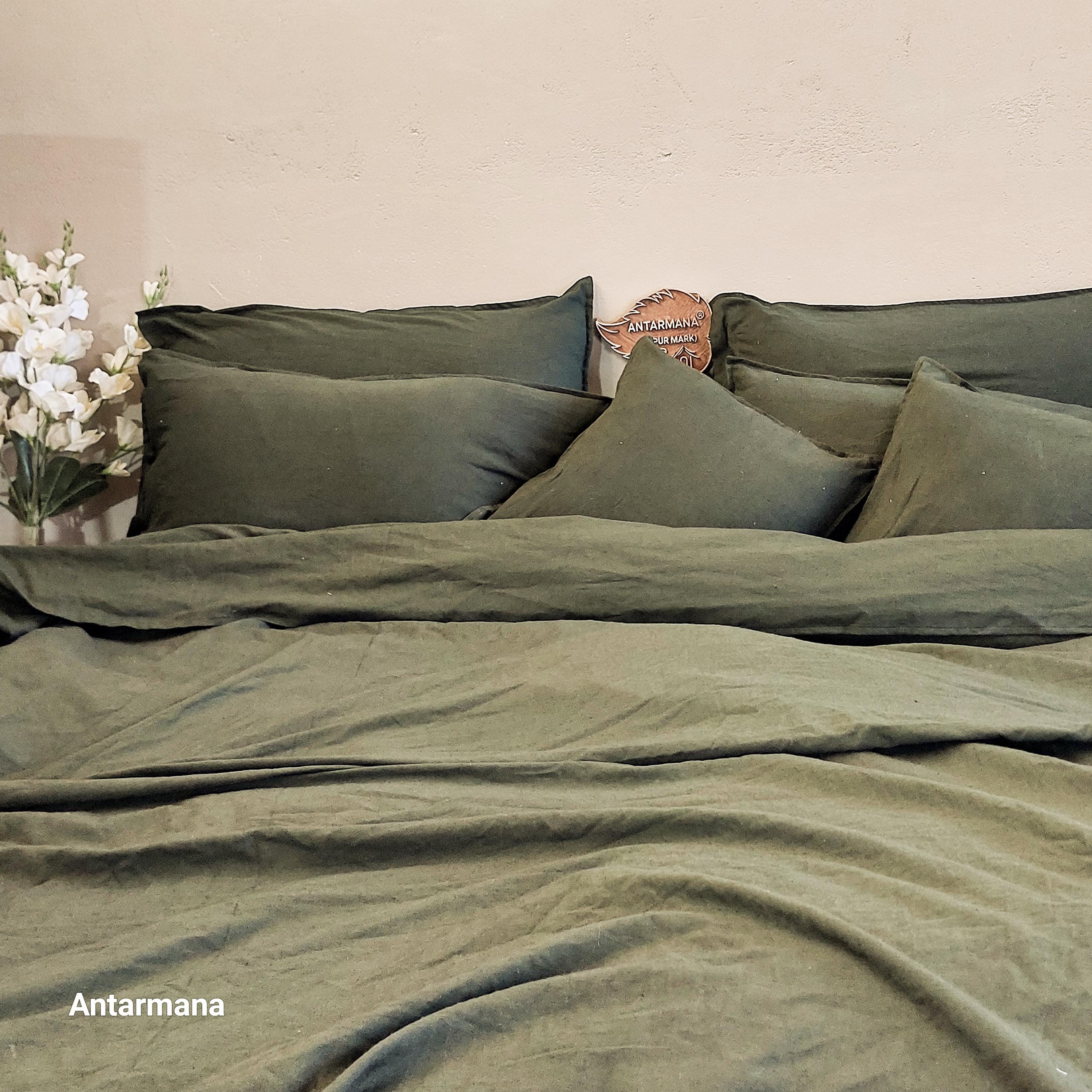 Linen 100% Olive Green Linen and Washed Cotton Duvet Cover / Duvet Cover Twin Full Double/Queen King Toddler - Cotton Bedding