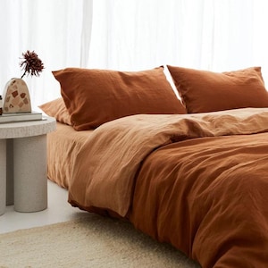 Cinnamon & Sandalwood Linen Duvet Cover Set, Boho Bedding with Pillow Shams