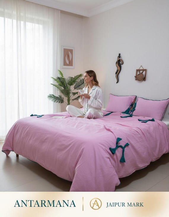 Bettwäsche-Set aus 100 % Baumwolle in Rosa: Beinhaltet Bettlaken, Spannbettlaken und Kissenbezüge