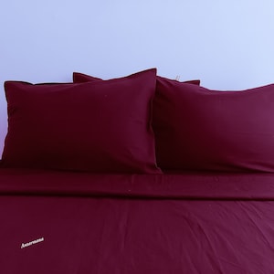 Linen 100% Red Burgundy Linen sheet set / Red Linen  Bedding Set / 1 flat + 1 fitted sheet + 2 pillowcases / Red Sheet  set sheet