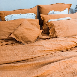 Linen 100% Pure Rust Orange Duvet Cover Washed Cotton Duvet Cover With Matching Pillow cases / Rust Orange Bedding Set /Rust Bedding Set image 2