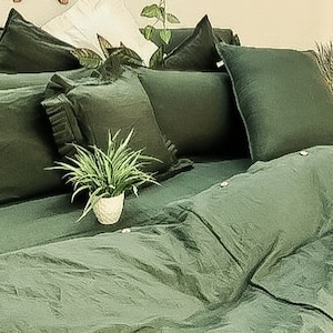 Linen 100% Pure Olive Green duvet cover/3 PCS duvet Olive Green bedding set/bedspread king size/comforter/boho bedding/quilt/queen set cover