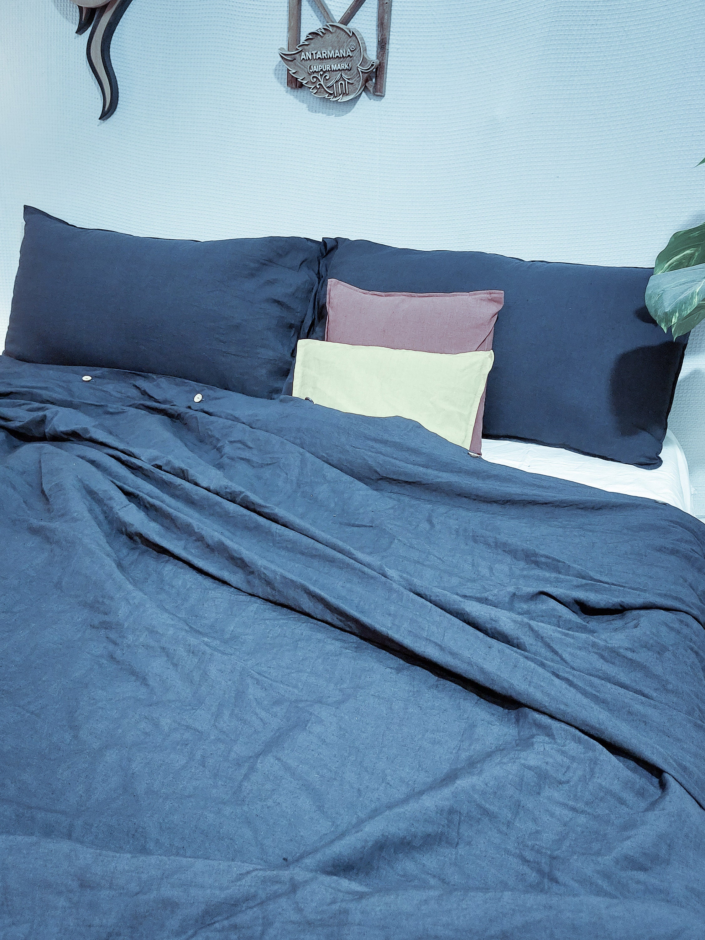 EXQ Home Cotton Denim Blue Duvet Cover Set King Size 3 Pcs, Super Soft Bedding Vintage Comforter Cover with Button Closure (Breathable)
