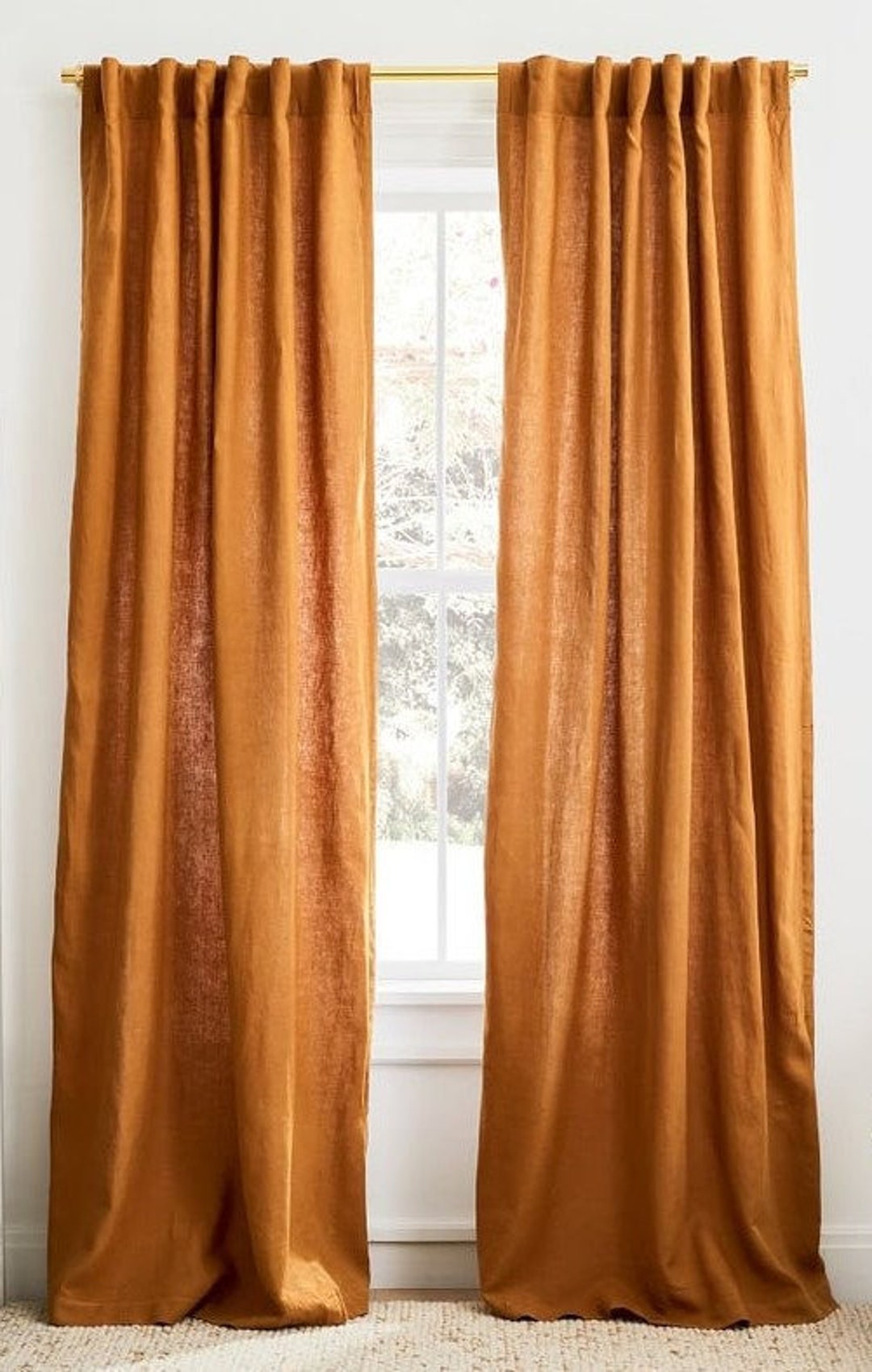 Cinnamon Tobacco Color Washed Linen Curtain/2 Panel Handmade Boho ...