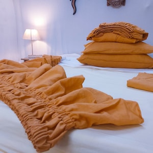LINEN Cinnamon And other color  bed skirt 8&quot; to 39&quot; drop length 1 Piece BED SKIRT 3 sided 100% linen ruffled bed skirt wrap around bed skirt