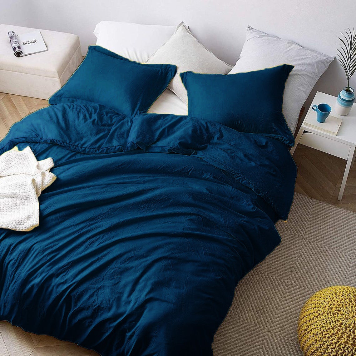 Cotton Duvet Cover in Ocean Blue 3 piece set Ultra Soft And Etsy