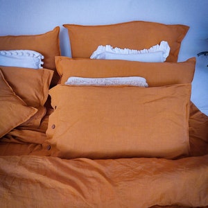 Linen 100% Pure Rust Orange Duvet Cover Washed Cotton Duvet Cover With Matching Pillow cases / Rust Orange Bedding Set /Rust Bedding Set image 5