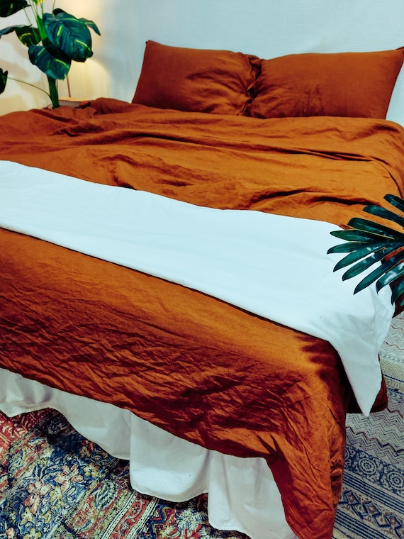 Cinnamon Tobacco Linen Cotton Duvet Cover With Pillow Shams