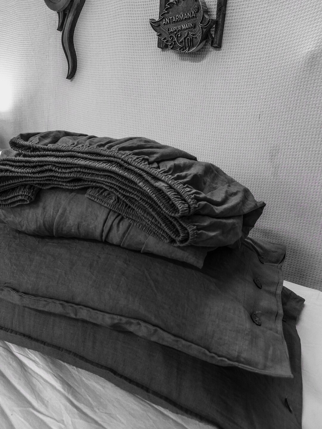 Charcoal gray linen sheet set (4 pcs) main image 0
