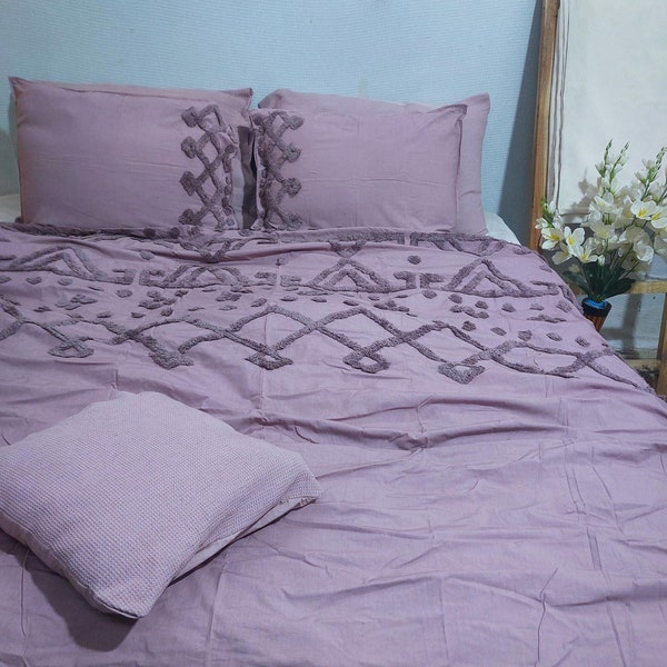 Tufted-Bettbezug-Set aus Baumwolle, Boho-Bettbezug für Queen-Size-Betten, Bettbezug für King-Size-Betten, UO-Bettwäsche mit Fransen, kompletter Bettbezug, Bettbezug mit Knopf