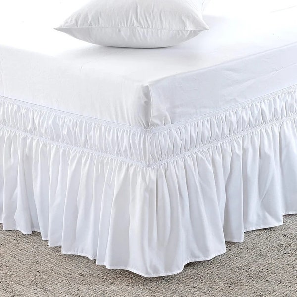 Cotton White Bed Skirt - 8" to 39" Drop Length 1 PIECE BED SKIRT 3 Sided 100% Cotton . Ruffled Bed Skirt . Wrap Around Bed Skirt