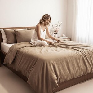 Earthy Brown Cotton Sheet Set: Natural Dye Bedding, Pillowcases Included
