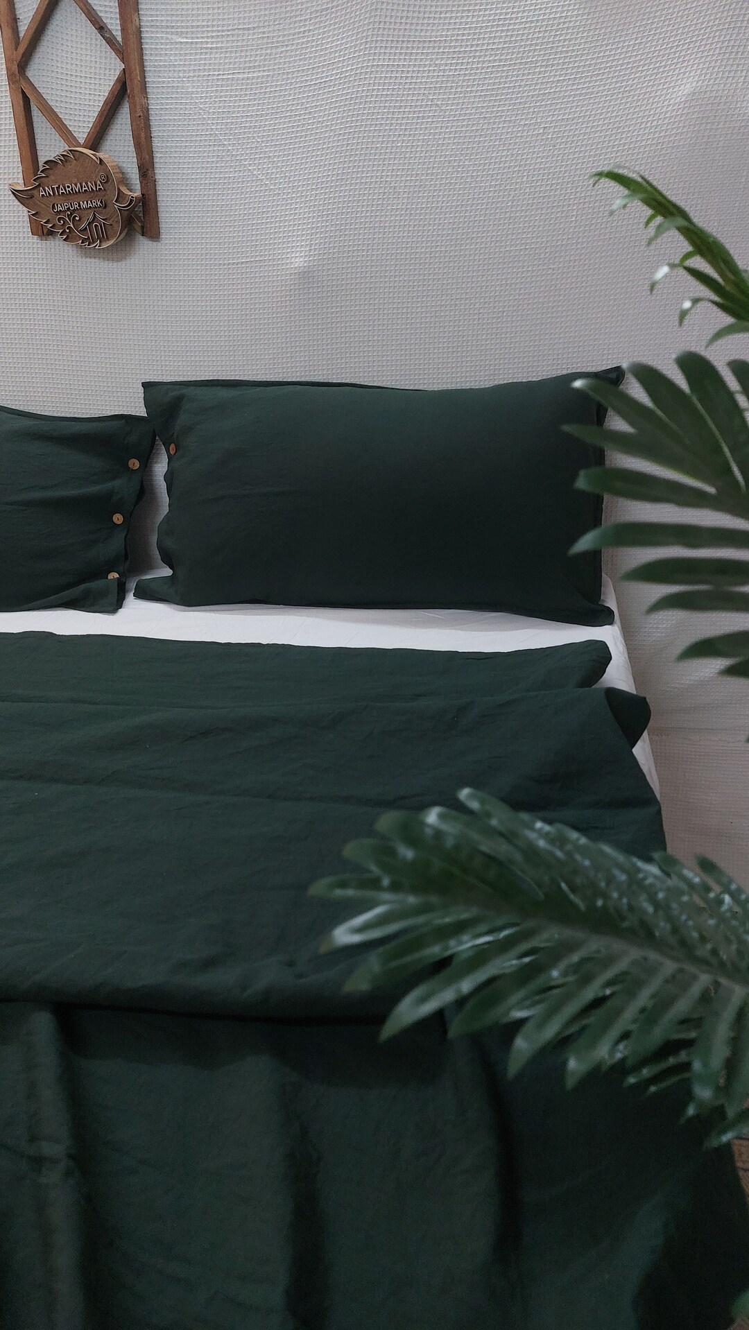 Linen 100 Emerald Green Duvet Cover With Buttonwashed Green Duvet