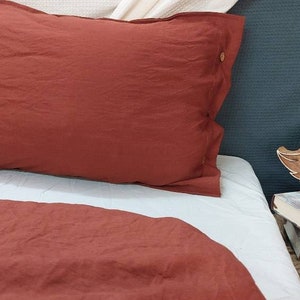 Ensemble housse de couette terracotta : literie 3 pièces en coton bio