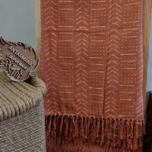 Rust Mud Cotton Blanket | Block Printed Throw Blanket | Rust Cotton Blanket with Fringes Tassels - Cotton Throw