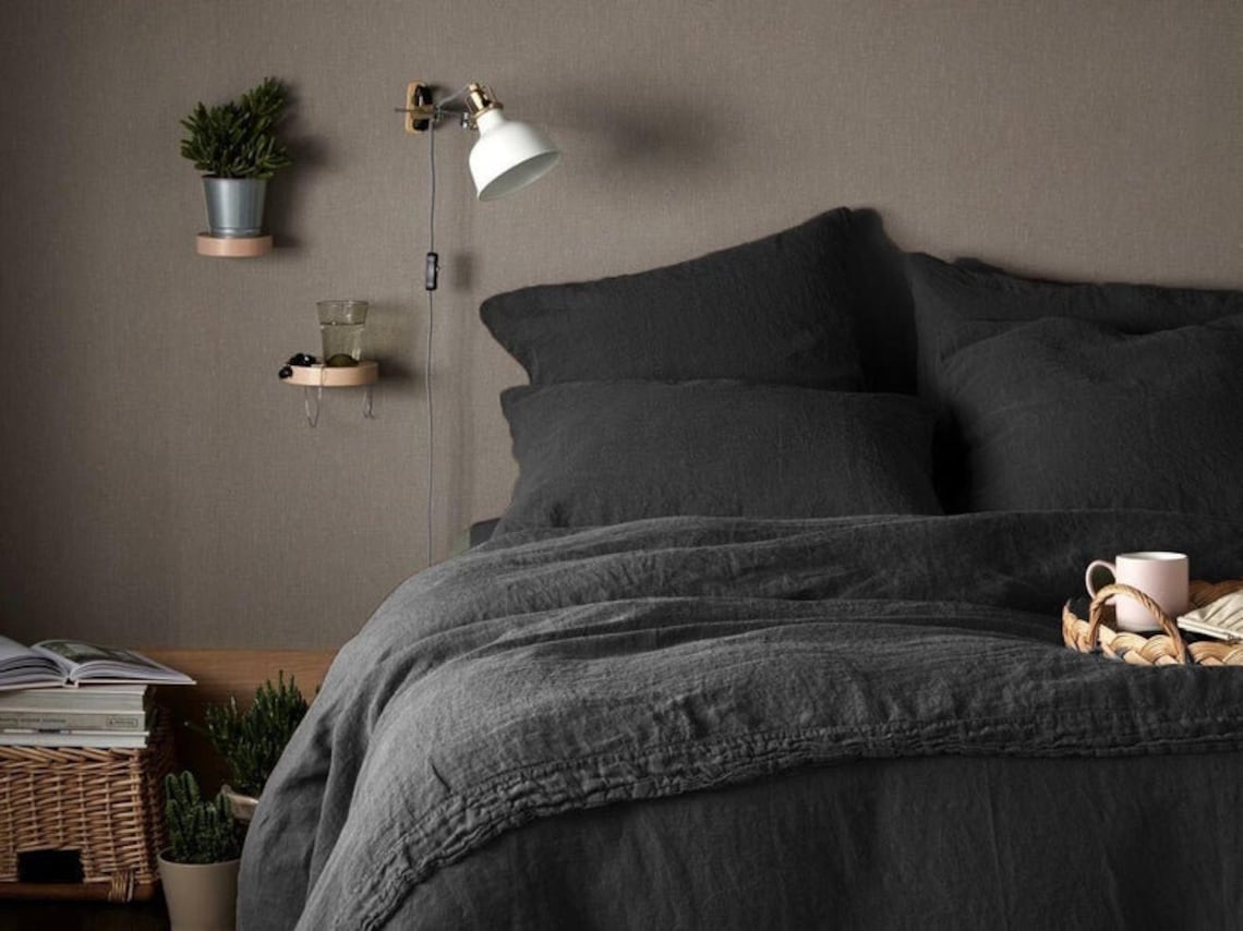 100 pure Cotton Duvet Cover in Midnight Black Washed Cotton Etsy