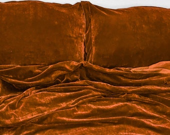 Cinnamon Crushed Velvet Duvet Cover Set, 3-Piece Boho Bedding
