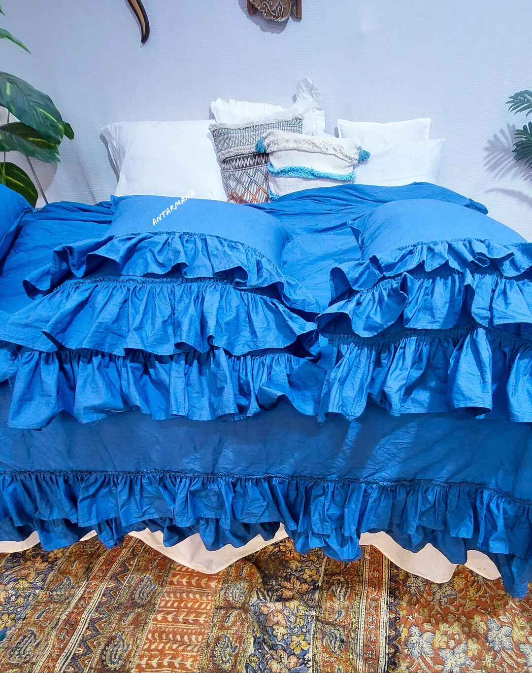 Linen 100 Denim Duvet Cover With Button/ribbon Ties / Etsy New Zealand