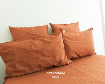 Linen Sheet set / Rust Linen Bedding Set / 1 flat + 1 fitted sheet + 2 pillowcases / Rust Sheet set sheet