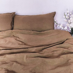 Leinen Erdig Braun Bettbezug / Brauner Baumwolle Bettbezug Doppel, Queen, California King, Custom Size Bett Cover + 2 Kissenbezüge
