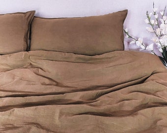 Linen Earthy Brown Duvet Cover / Brown Cotton Duvet Cover Double, Queen, California King, Custom Size Bed Cover + 2 Pillow Cases
