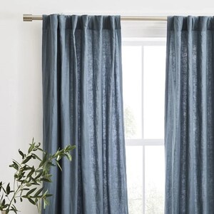 Dusty Blue Color Long Linen Curtain Linen Window Drapes Stonewashed Boho Linen Curtain Two Panel Green Curtain Custom Size Linen Curtains