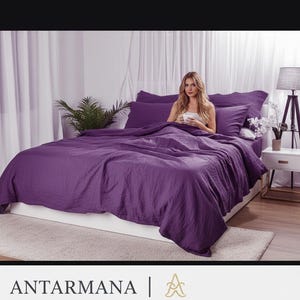 Violettes Bettwäsche-Set aus 100 % Baumwolle: Bettlaken, Spannbettlaken und Kissenbezüge
