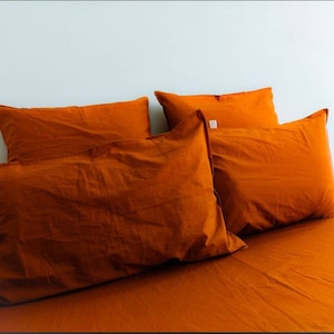 Linen 100% Pure Brunt Orange  Duvet Cover/ Brunt  Duvet Cover With matching pillow cases /Tobacco  Bedding /Halloween Gift/Free Shipping