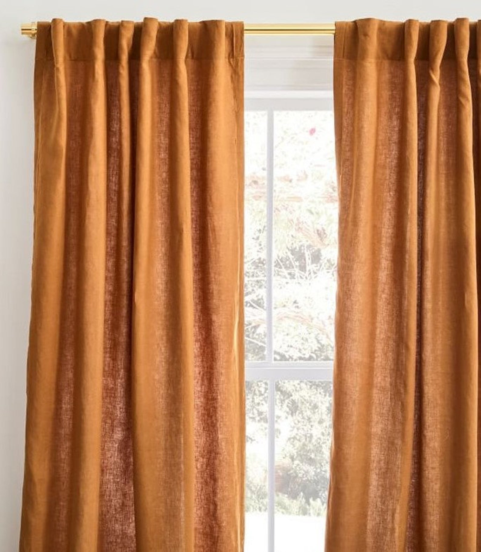 Cinnamon Color Washed Cotton Curtain/2 Panel Handmade Boho Etsy