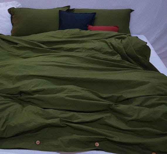 Copripiumino in lino 100% puro verde oliva/Set da pezzi: piumino