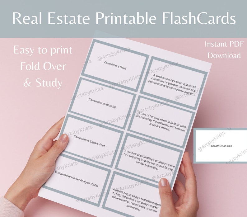 Real Estate Printable Flash Cards Etsy