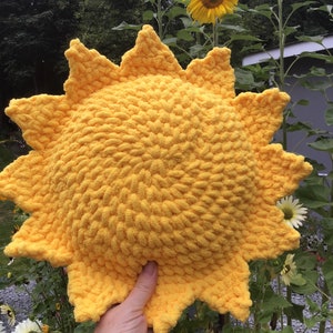 Crochet Sun Pillow / Nursery Decor / Yellow Sun Accent Plush