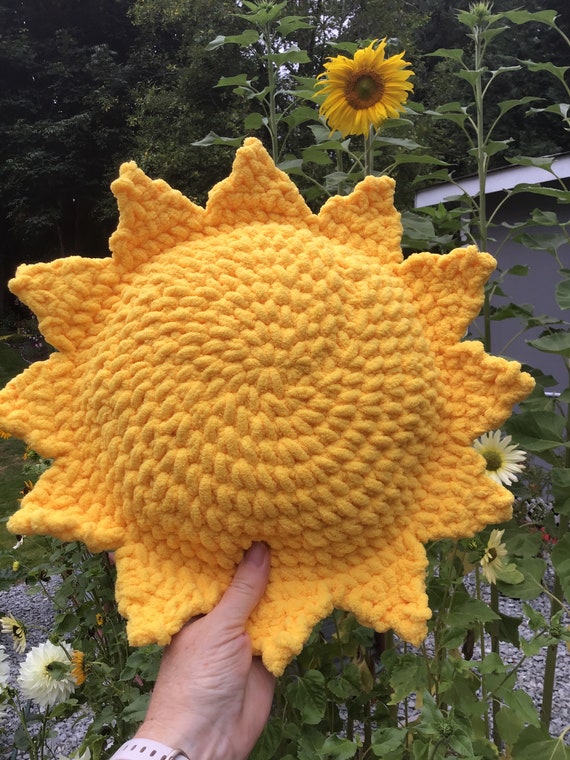 Crochet Sun Pillow / Nursery Decor / Yellow Sun Accent Plush