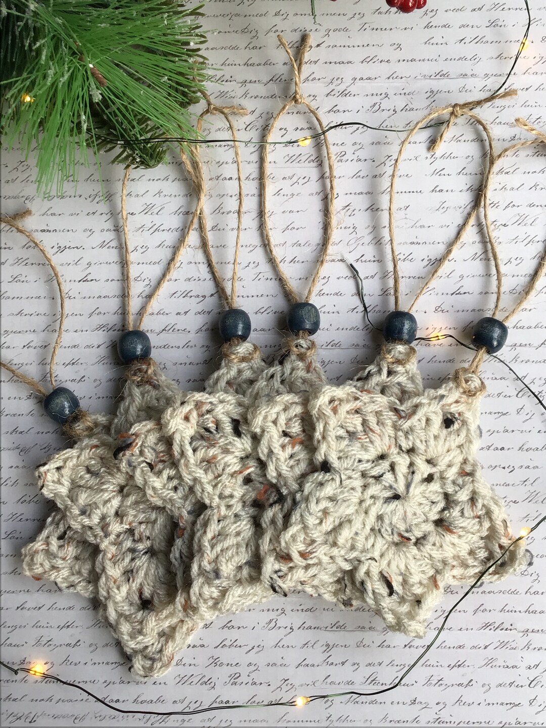 Crochet Star Ornaments: Rustic Christmas Tree Decor, Set of 6 - Etsy