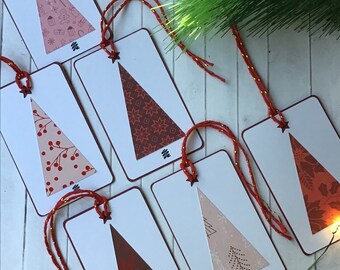 Christmas Tree Gift Tags: Red Foil Holiday Tags, Set of 6