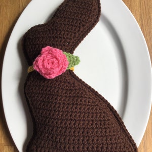 Crocheted chocolate bunny pillow / Easter decor / Crocheted 15” bunny rabbit pillow