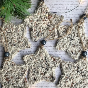 Crochet Star Ornaments: Rustic Christmas Tree Decor, Set of 6 - Etsy