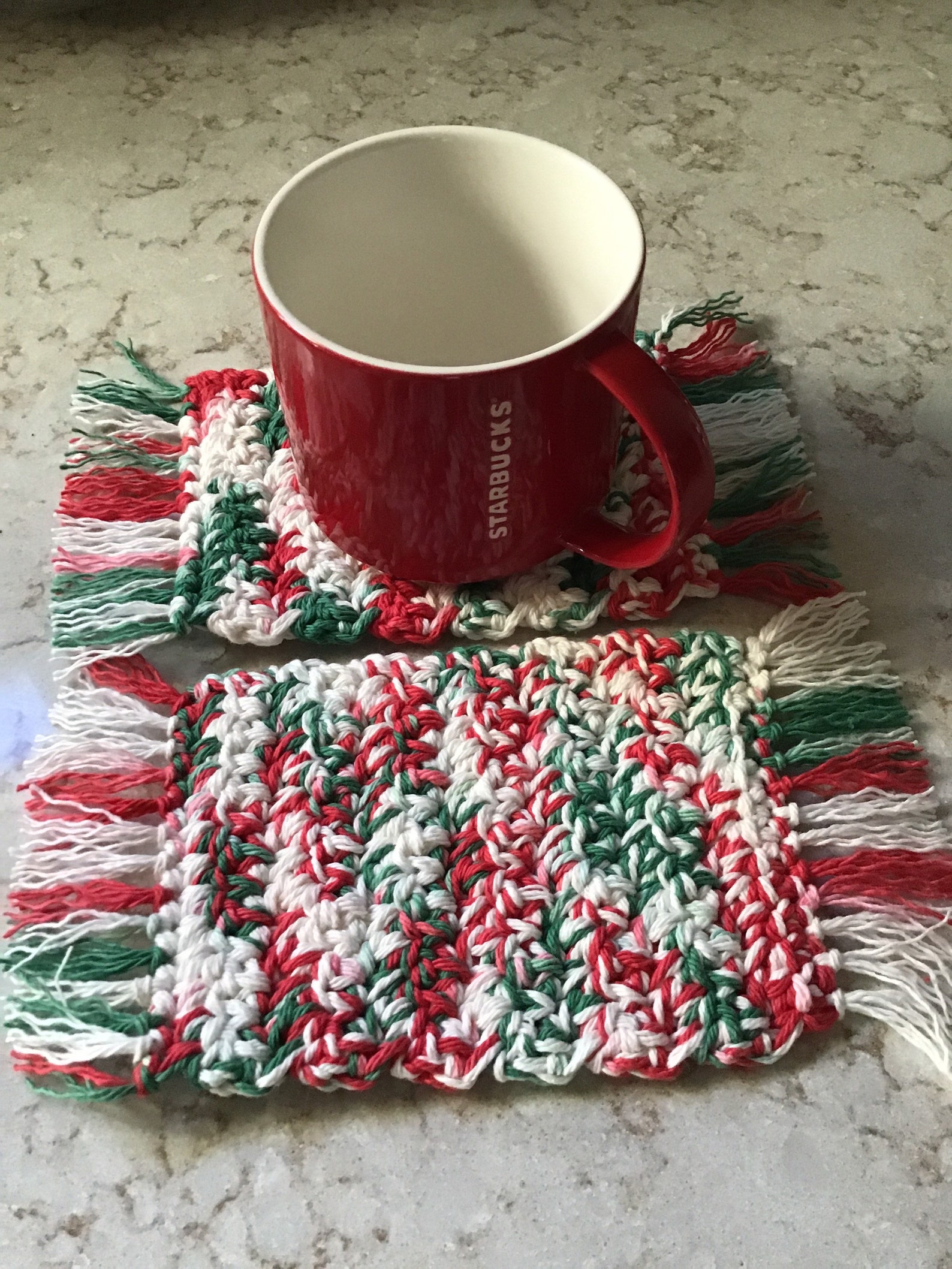 Crocheted Christmas mug rugs / set of 2 Christmas coasters / Etsy