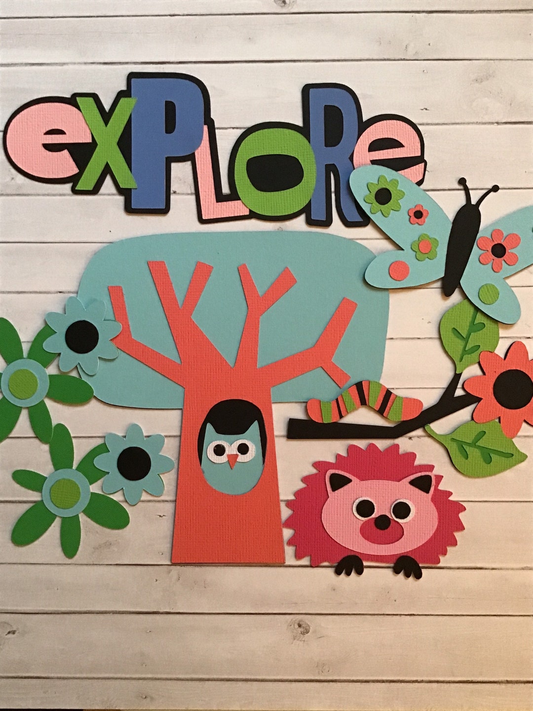 EXPLORE 7 Piece Diecut Set / Tree Butterfly Flower Hedgehog Scrapbooking / Bulletin Board Die