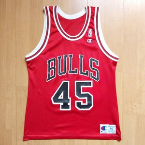 Vintage Champion WHITE Chicago Bulls Michael Jordan #45 Hes Back Jersey 40  RARE