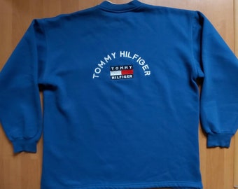 Vintage Tommy Hilfiger Spell Out Sweatshirt Double Sided Jumper Embroidered Logo Pullover 1990s Fits Size XL/XXL