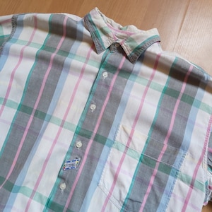 Koszula męska w kratkę Missoni Sport z krótkim rękawem i guzikami, z kołnierzykiem, w stylu casual, w stylu Preppy, lata 90. XX wieku, wyprodukowana we Włoszech, rozmiar L