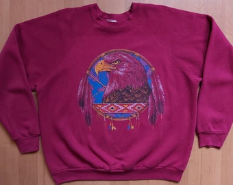 Super Nice 1980s Size Large Lee Brand Sweatshirt With Cool American Indian & Eagle Motif Great Shape Perfect For Fall or Winter!