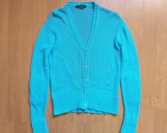 Vintage Valentino Jeans Knitted V-Neck Cotton Cardigan Sweater Turquoise Blue Preppy Button Up Jumper 1990s Made in Italy Fits Size S/M