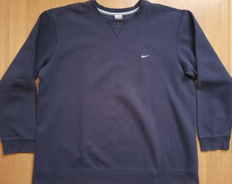 Vintage Y2K Nike Baby Swoosh Sweatshirt Navy Blue Crewneck Sweater Small Embroidered Swoosh Logo Jumper Early 2000s Pullover Size XXL