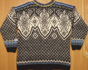 Vintage 1990s Dale Of Norway Nordic Scandinavian Icelandic Pure New Wool Jumper Norwegian Sweater Fair Isle Pullover Made in Norway XL / XXL