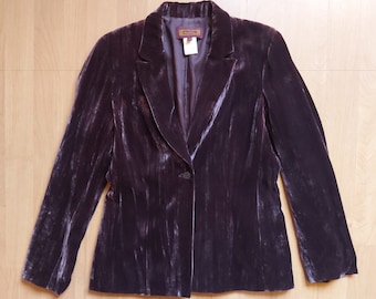 Vintage Renato Nucci Paris Shiny Velvet Jacket Iridescent Velour Formal Elegant Burgundy Blazer Viscose Silk 1990s Made In France Size 40